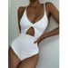 Women's solid color hollow with breast pads sexy tight backless swimsuit_voghion.com