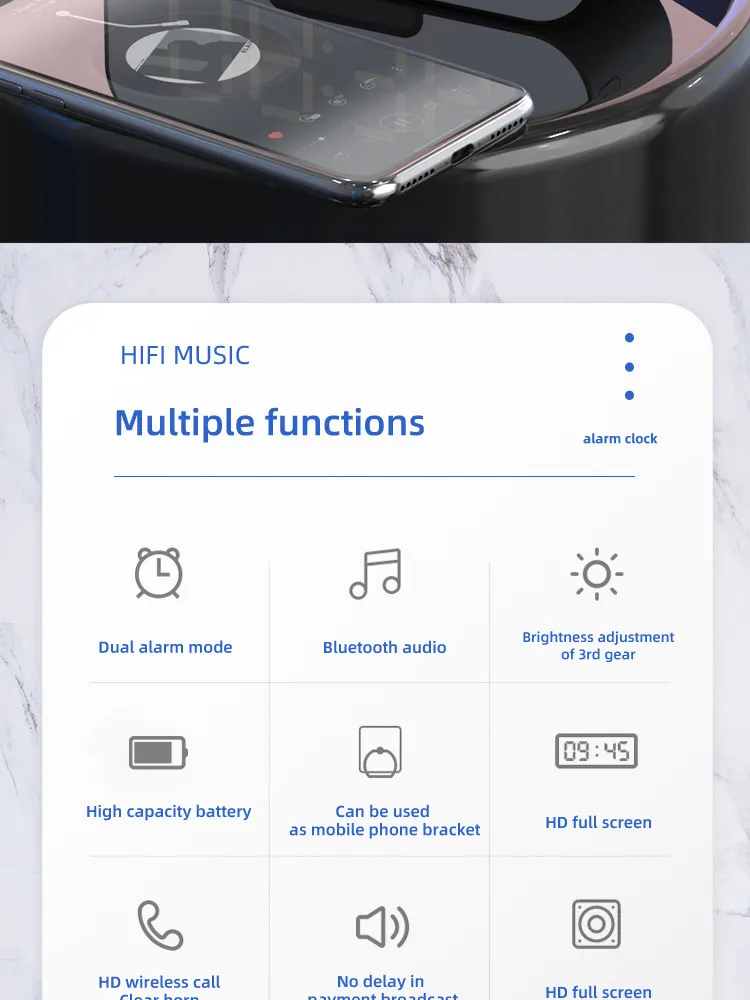 Otočné tlačidlo zrkadla Reproduktor Bluetooth Kreatívna karta Darčeková karta s budíkom Multifunkčný reproduktor_voghion.com