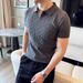 HerrenbekleidungKurzarmpullover Strukturiertes Poloshirt für Herren Revers V-Ausschnitt Slim Fit Business-T-Shirt_voghion.com