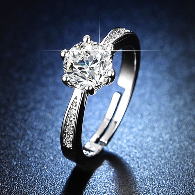 Vendita in streaming live di anello nuziale con diamante a sei griffe, cuore di moissanite e otto frecce da donna, da un carato, semplice,_voghion.com