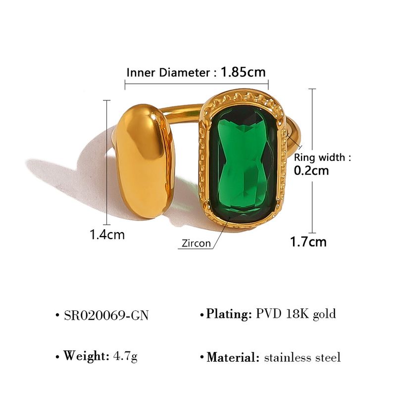 Anello in acciaio inossidabile con vetro e zirconio, anello esagerato, anello aperto di fascia alta, gioielli da donna in acciaio al titanio_voghion.com