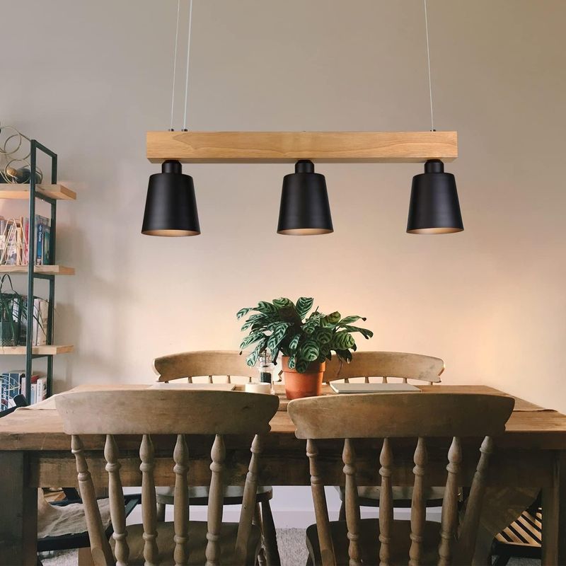 Pendelleuchte 3 Flammig Weiß Holz Hängelampe - Warmweiß Vintage Pendellampe E27 Höhenverstellbar Esstischlampe Hängend Boho MAX.25W Für Büro Küche_voghion.com