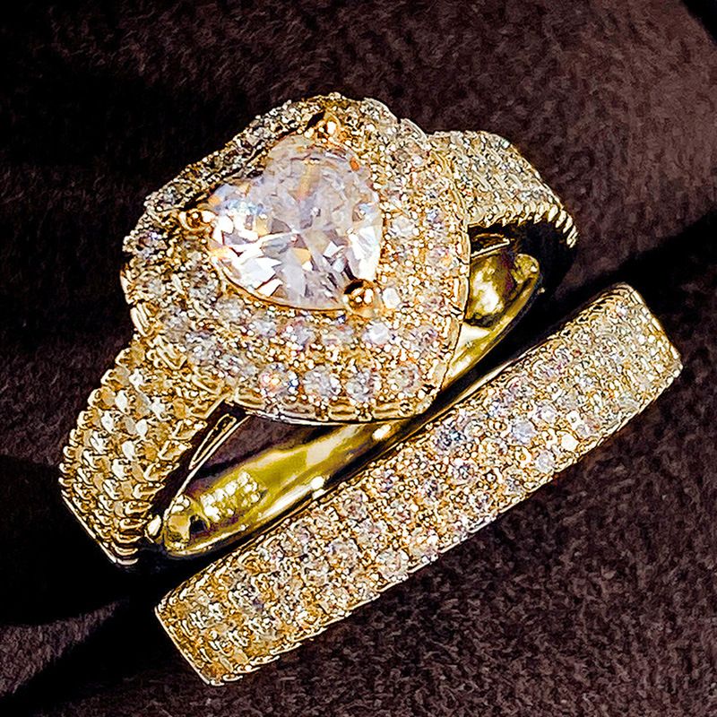 Cao Shi's Hot Selling Sweet Heart Shaped Zircon Women's Engagement Set Luxury Wedding Ring For Women_voghion.com