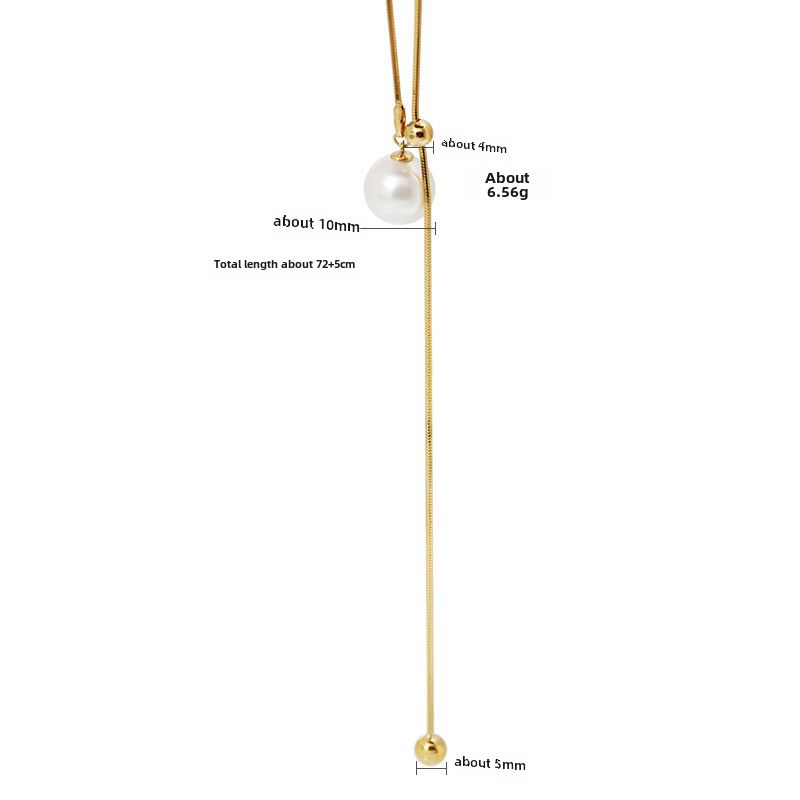 Mode Rund Perle Dame Halskæde Lys Luksus Niche All-match Rund Forgyldt INS Style Lang Snake Bone Chain_voghion.com