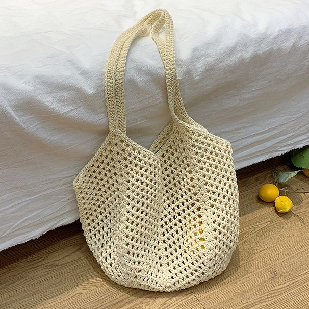 Borsa di paglia Borsa intrecciata Borsa all'uncinetto cava Borsa a tracolla intrecciata da donna Borsa da spiaggia per il tempo libero e le vacanze di grande capacità Lazy Wind_voghion.com