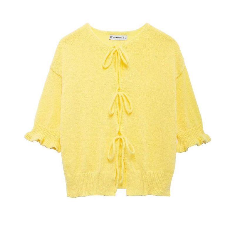 Camicia lavorata a maglia a maniche lunghe con scollo rotondo e cinturino, nuova moda da strada autunno/inverno 2024 da donna_voghion.com