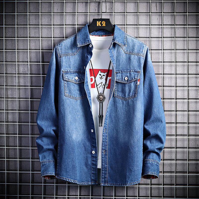 2023 Primăvara și Toamna Transfrontalieră Nou Îngroșat Bărbați Denim Cămașă cu Mânecă Lungă Ediție Coreeană Trendy Tineret Cămașă Cămașă_voghion.com