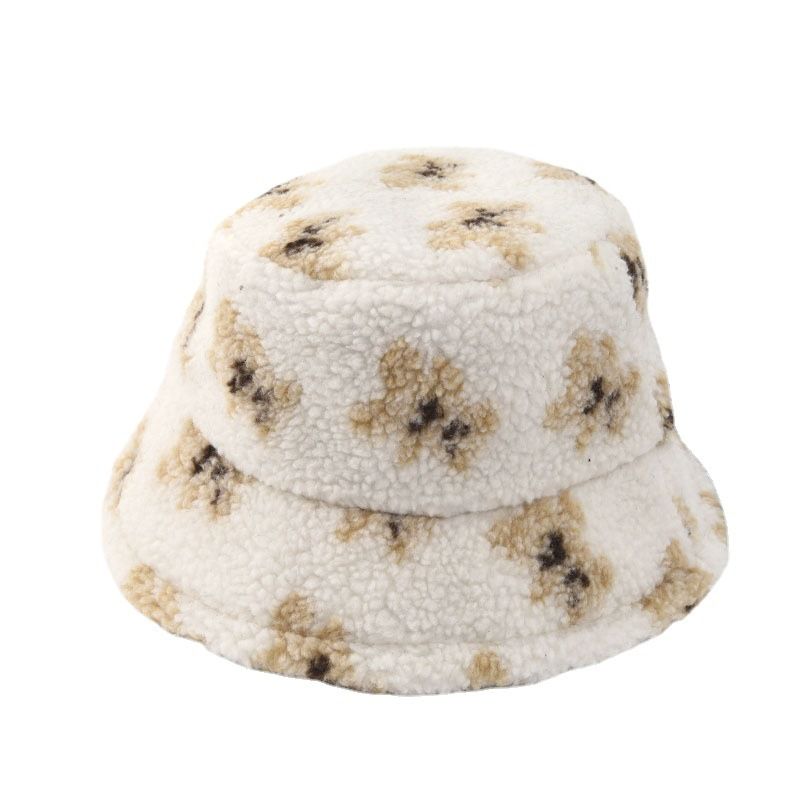 Lamb fur teddy bear hat women, versatile for autumn and win, round face suitable plush hat, cute fisherman braves_voghion.com