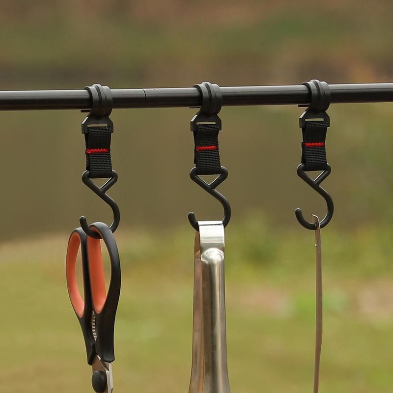 Outdoor camping shelving plastic steel buckles, woven straps, crossbar load-bearing clothes and hats hooks, S hooks_voghion.com