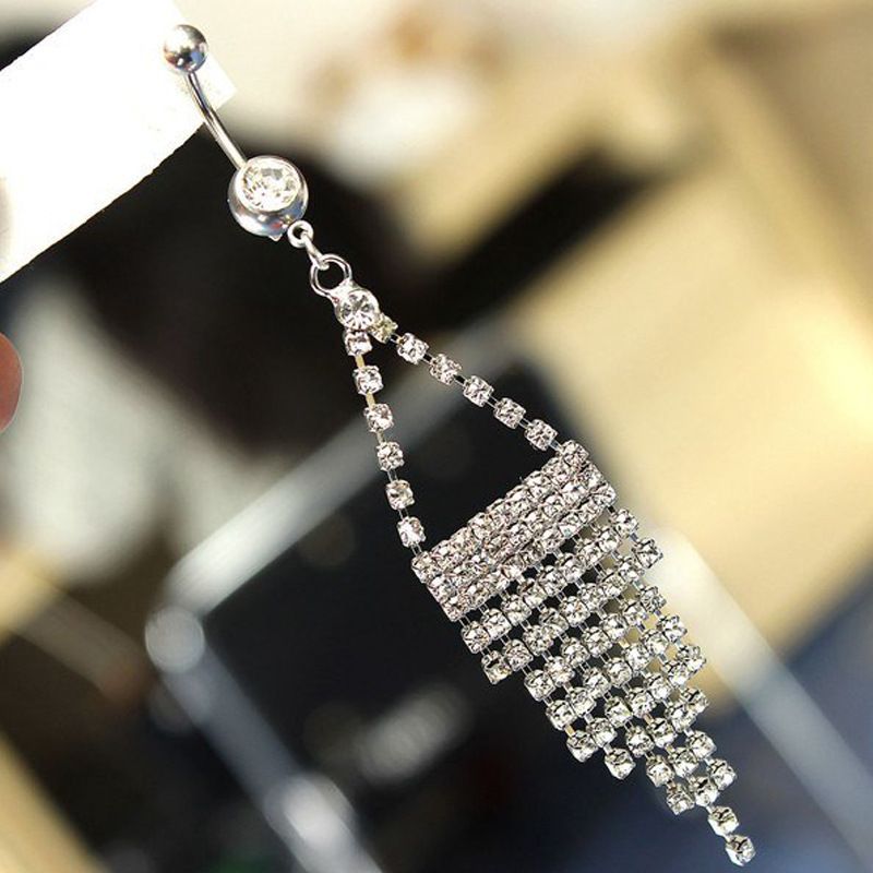 hot selling rhinestone navel nail women's personality simple tassel rhinestone navel nail jewelry chain_voghion.com