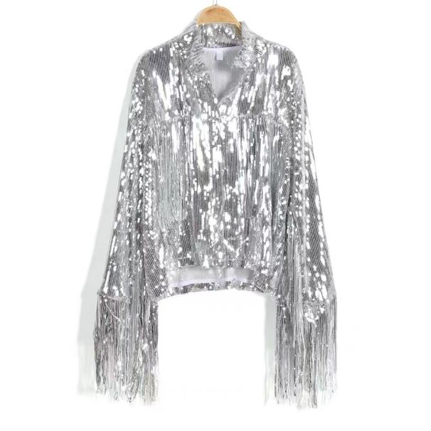 Cardigan con nappe e paillettes, giacca, abito da festa, riunione annuale, spettacolo, abbigliamento da donna_voghion.com