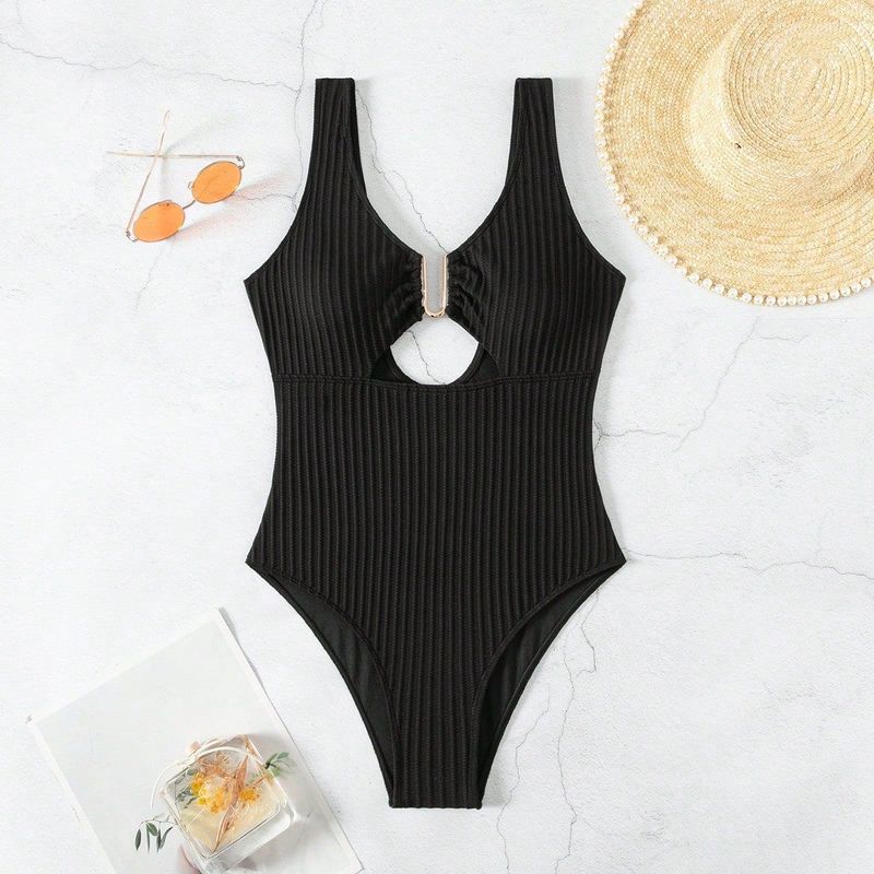 Costume da bagno intero conservatore con copertura della pancia in tinta unita da donna, estivo, da spiaggia, da primavera calda, bikini_voghion.com