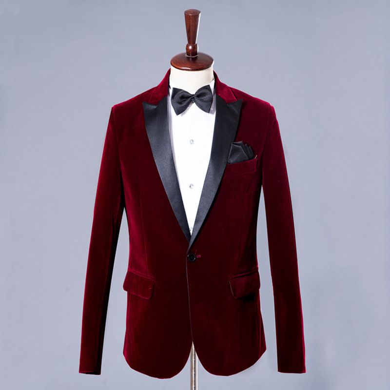 CT Herren Freizeitanzug Moderator Smoking Set Sänger Performance Outfit Bräutigam Business Abendgarderobe Burgunder Samt Königsblau_voghion.com
