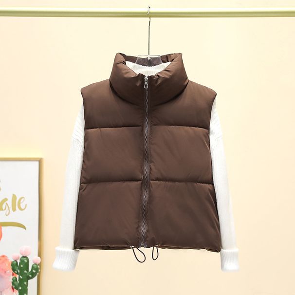 Damenbekleidung Baumwollweste Ärmellose Steppweste Winter Warme Ärmellose Jacke Lässige Stehkragen Pufferweste mit Reißverschluss für Herbstmode_voghion.com