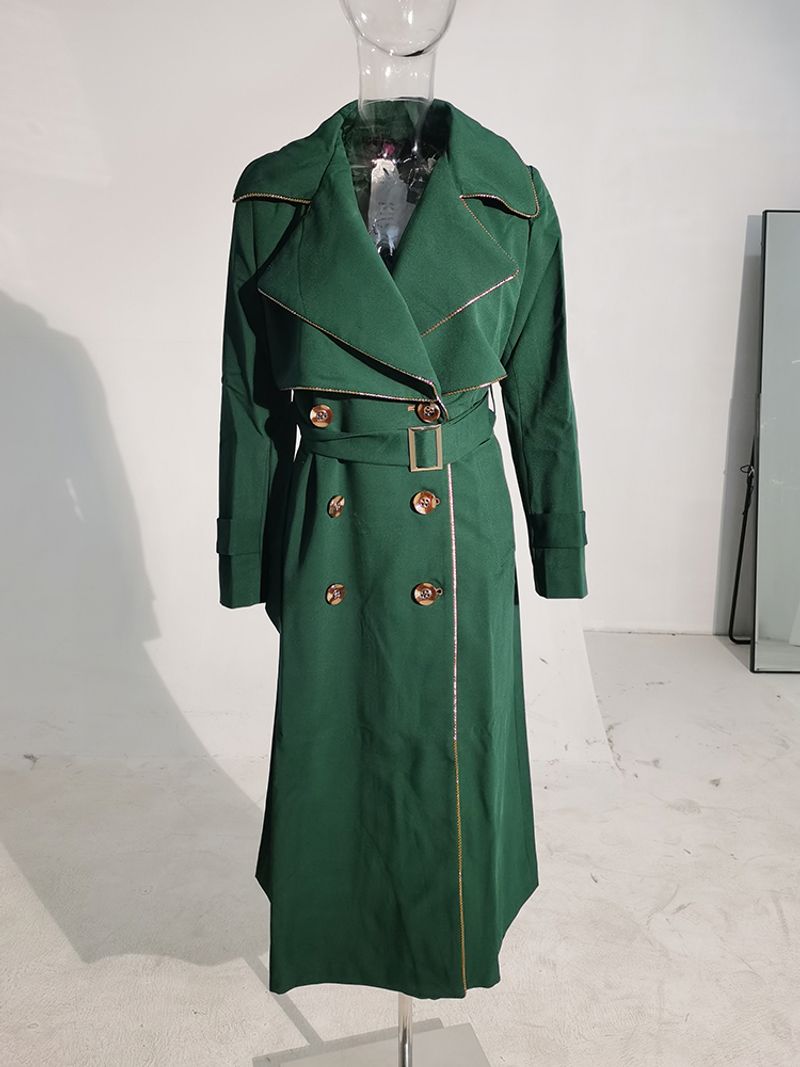 IEQJ Women's Long Coat Trench 2023 Spring New Loose Lapel Full Sleeve Double Breasted Bandage Windbreaker Female_voghion.com