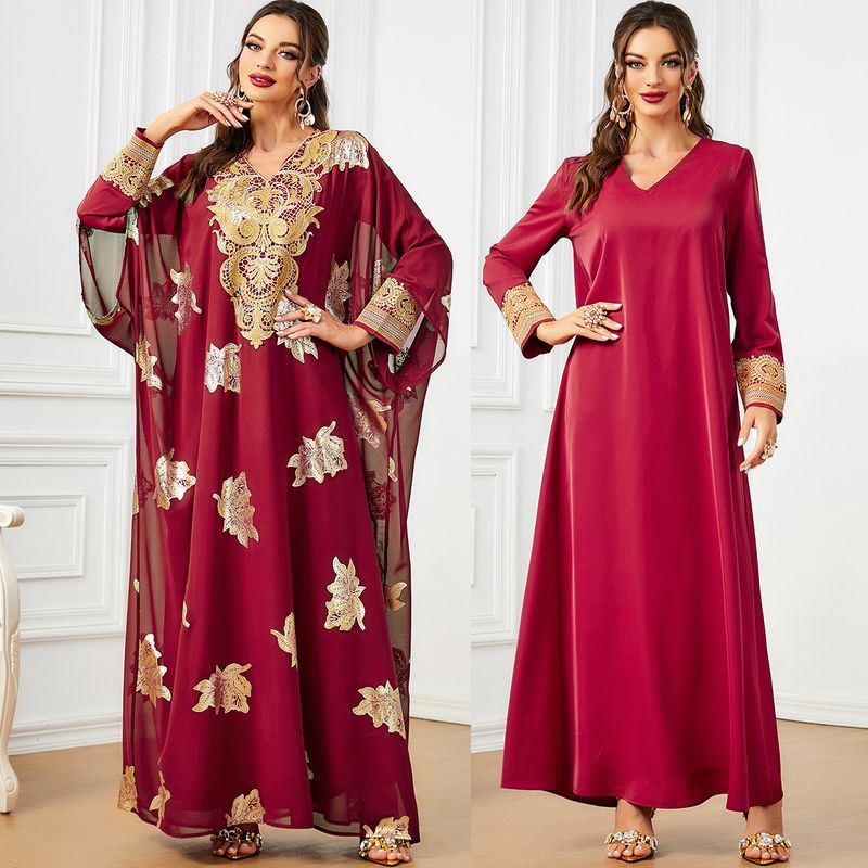 Women’s Clothing new Muslim robe hot stamping Arab women's loose two piece dress_voghion.com