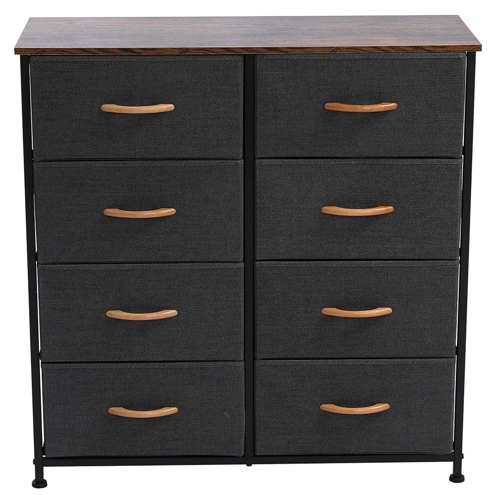 4-Tier Wide Drawer Dresser, Storage Unit with 8 Easy Pull Fabric Drawers and Metal Frame, Wooden Tabletop for Closets, Nursery, Dorm Room, Hallway,Gra_voghion.com