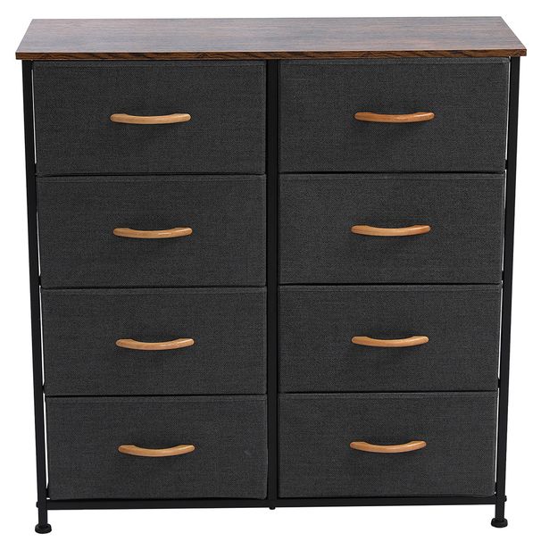 4-Tier Wide Drawer Dresser, Storage Unit with 8 Easy Pull Fabric Drawers and Metal Frame, Wooden Tabletop for Closets, Nursery, Dorm Room, Hallway,Gra_voghion.com