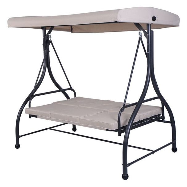 3 Seats Outdoor Swing Hammock With Adjustable Tilt Canopy_voghion.com