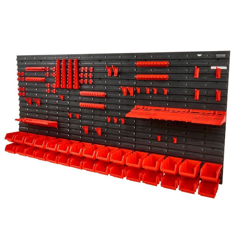 Wall Mounted Storage Bins, 30-Bin Parts Rack Organizer Garage Plastic Shop Tool With Wall Panels/Tool Holders/Hooks, Tool Organizer For Nuts, Bolts_voghion.com