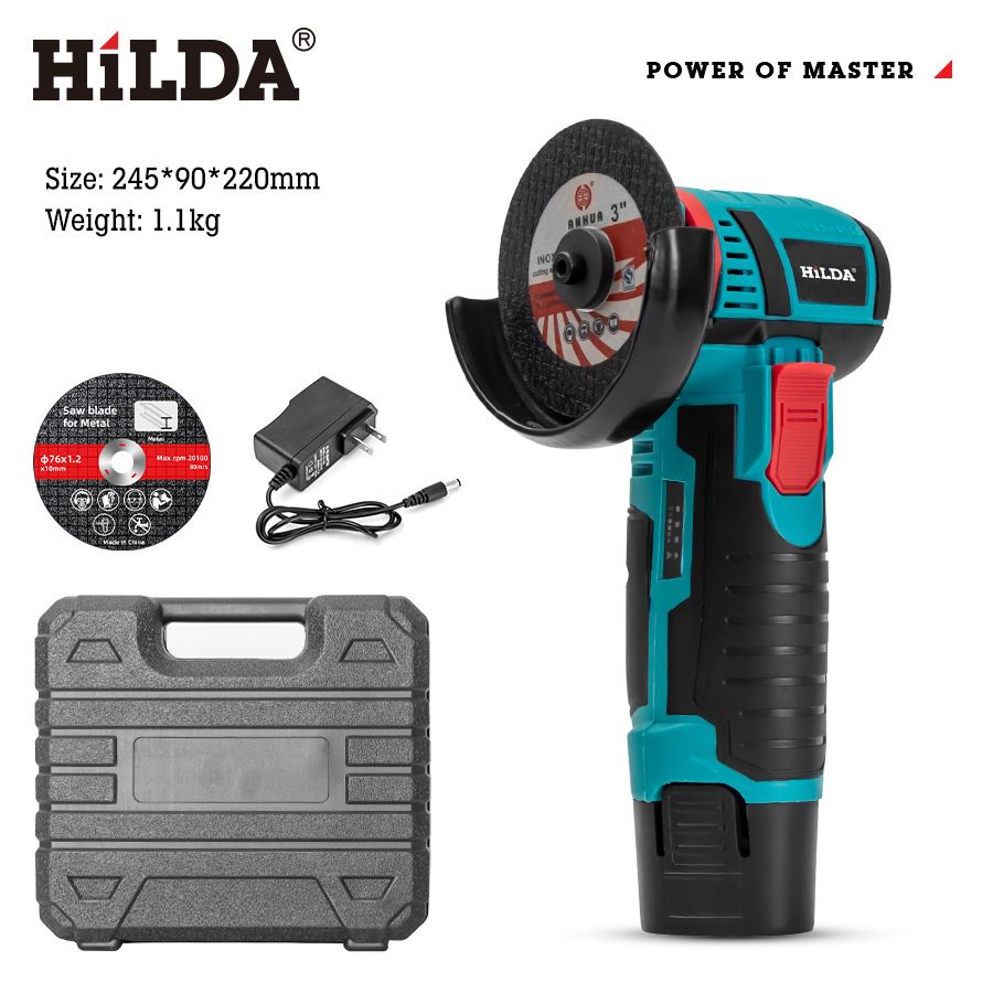 HILDA 12V Cordless Brushless Angle Grinder - 3 Inch Mini Electric Grinder With Lithium Battery, Lightweight & Powerful For DIY & Home Use_voghion.com