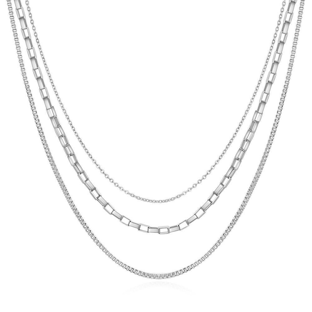Collana alla moda con triplo strato di maglie diverse in acciaio inossidabile per donna_voghion.com