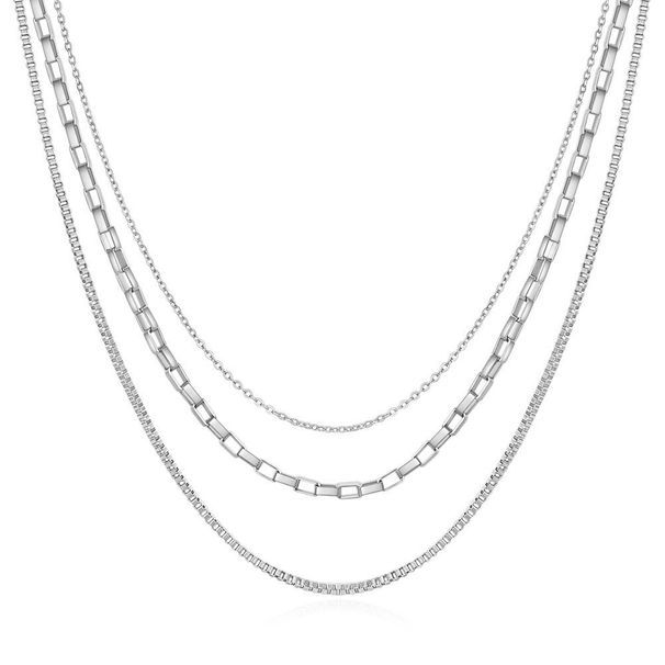 Collana alla moda con triplo strato di maglie diverse in acciaio inossidabile per donna_voghion.com