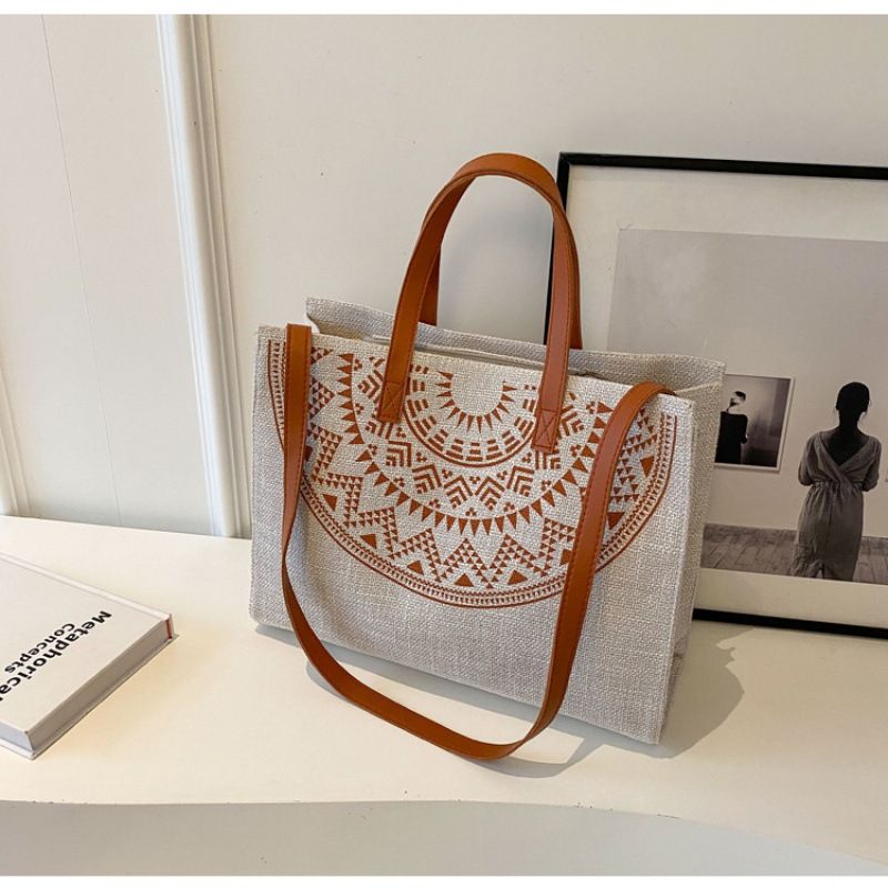2024 New Forest Borsa a tracolla a spalla singola Borsa a tracolla in lino Texture Big Bag Borsa da donna in stile etnico_voghion.com