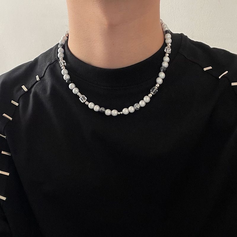 Reflektierendes Perlenspleißkreuz mit Schlüsselbeinkette im Nischendesign, Halskette aus Titanstahl, Herren-Hip-Hop-Stil,_voghion.com
