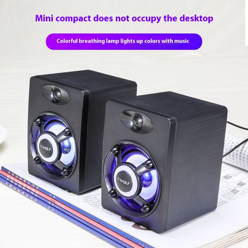 T-WOLF Thunderwolf S1 Computer Speaker Colorful Luminous Laptop 2.0 Wired USB Sound Subwoofer_voghion.com