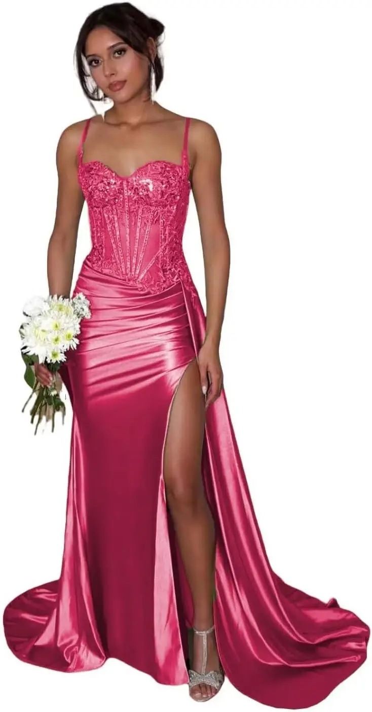 Women's Clothing Elegant Green Strapless Ball Gown With High Slit & Small Train – Formal Evening Dress For Women_voghion.com