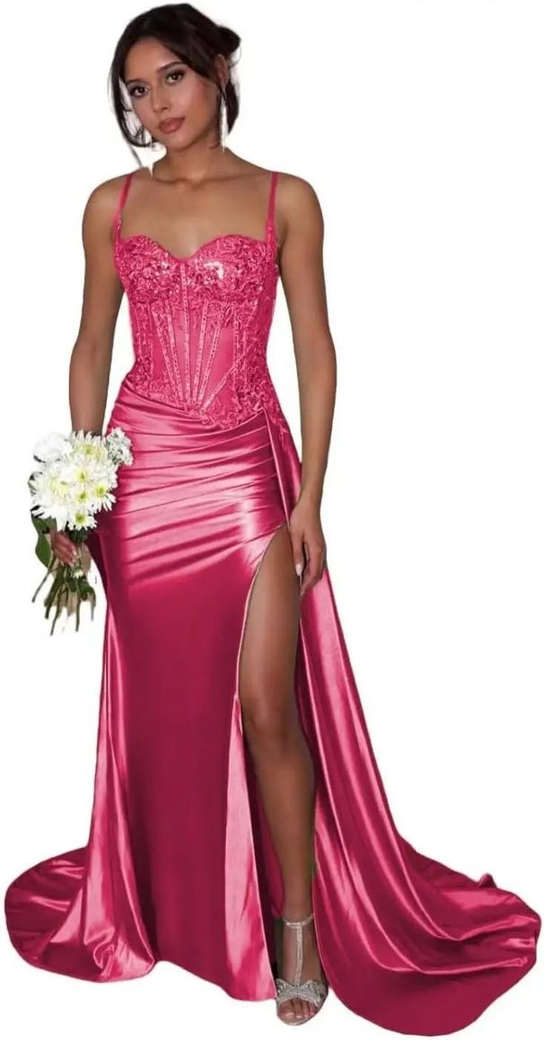 Women's Clothing Elegant Green Strapless Ball Gown With High Slit & Small Train – Formal Evening Dress For Women_voghion.com