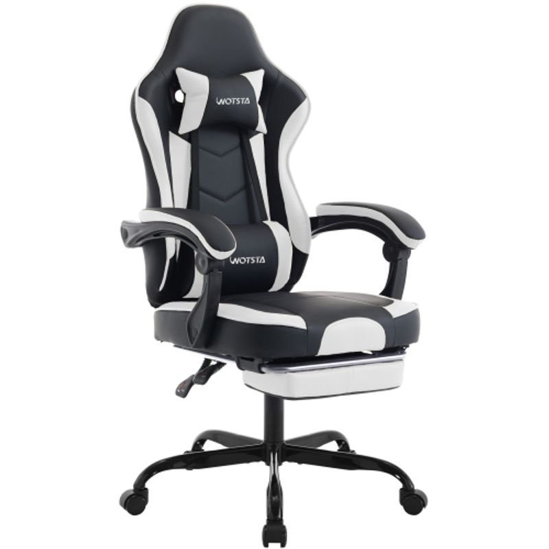 Gaming Chair Computerstuhl Ergonomischer Gaming Stuhl Mit Fußstütze Bürostuhl Ergonomischer Computerstuhl Mit Lendenwirbelstütze SchwarzWeiß_voghion.com