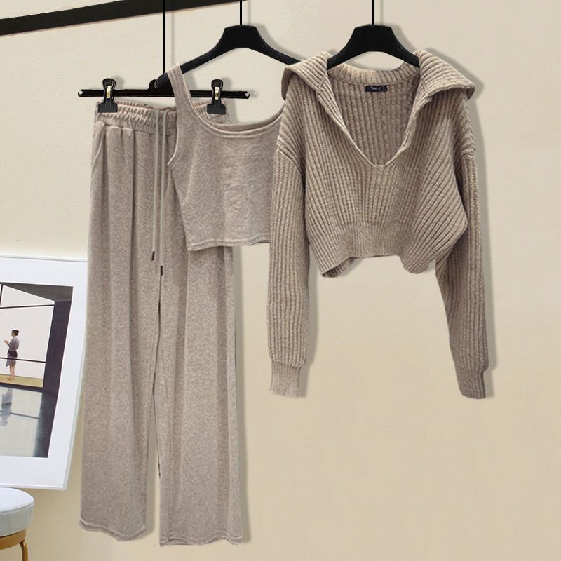 Damenbekleidung Große Herbstanzüge für Damen, neue gestrickte langärmelige Pulloverweste, sportliche Freizeithose, zweiteiliger Anzug, trendig_voghion.com