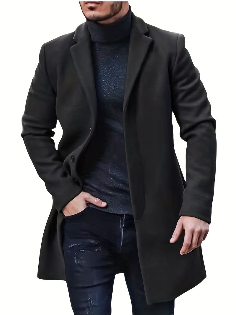 high-quality version autumn and winter woolen coat men's medium windbreaker jacket solid color top long sleeved_voghion.com