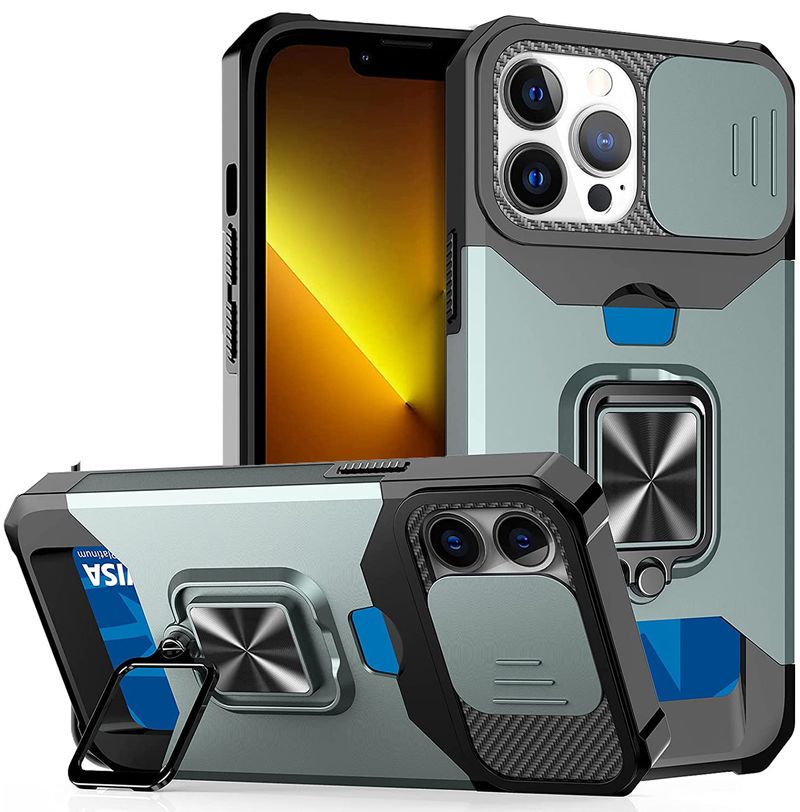 Case For iPhone 14 13 12 11 Pro Max XS SE 8 Slide Camera Kickstand Card Holder Slot Heavy Duty Protective With Ring Stan_voghion.com