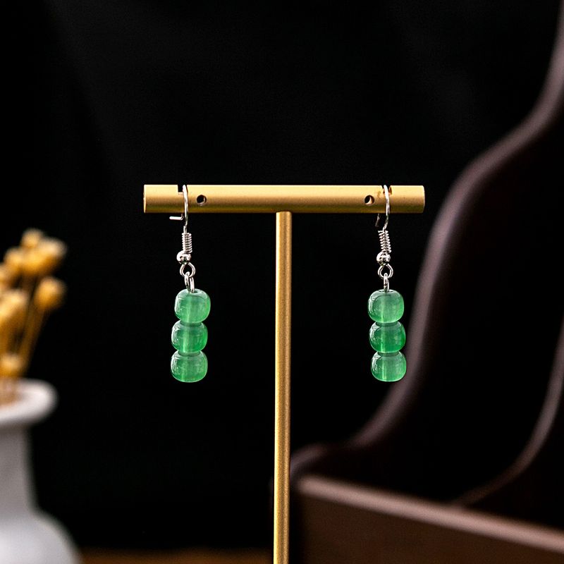 New imitation jade oil beaded earrings with Chinese style butterfly water drop tassel earrings, simple Hanfu accessories_voghion.com