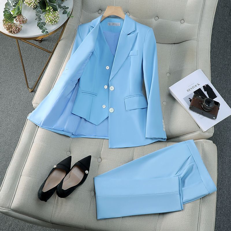 Dammekleeder Bloen Anzug fir Fraen Hierscht a Wanter Professionellen Anzug Temperament Gëttin Stil Formellen Anzug Weste Dräideeleg Aarbechtskleeder_voghion.com