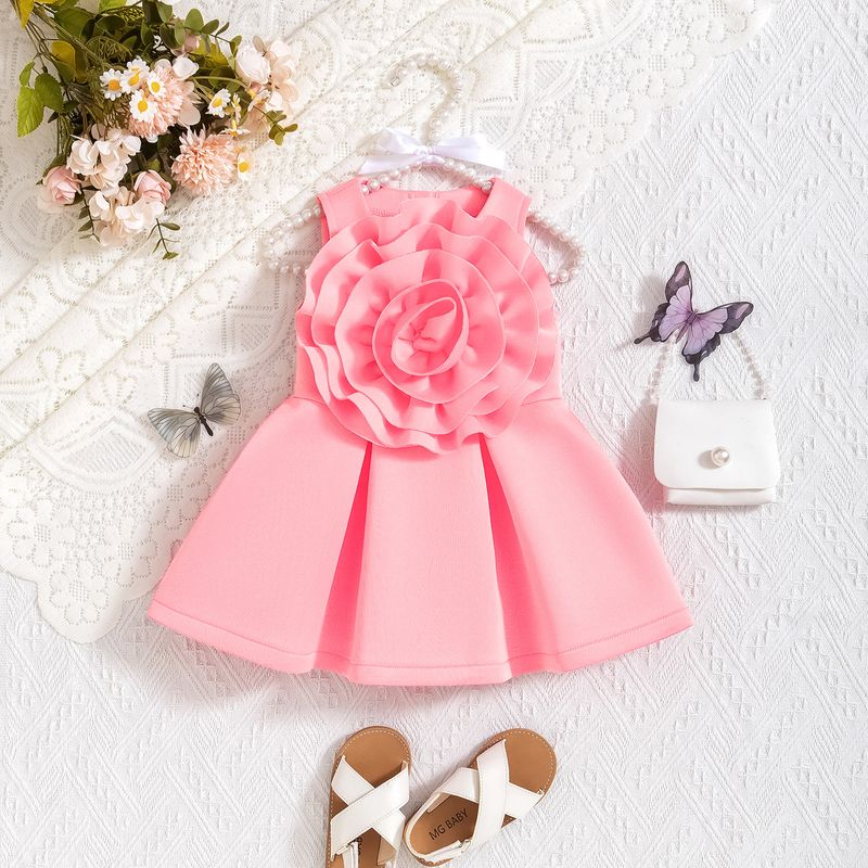 Kids’ Clothing Girls Summer Sleeveless Oversized Flower Ruffle Dress Princess Dress Children's Suit_voghion.com