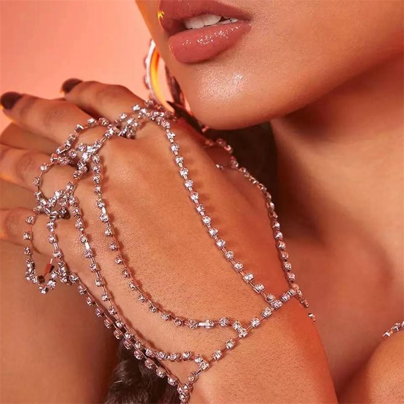 New Multi layered Finger Women's Exaggerated Personality Water Diamond Creative Jewelry Bracelet_voghion.com