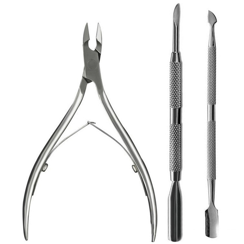 3 Stéck/Set Pro Edelstahl Nagelkunst Schéier 2 Weeër Nagelhautschneider Pusher Doudeg Haut Entferner Kit Maniküre Pediküre Tools_voghion.com