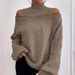 Women's Clothing off shoulder sweater women's pullover autumn and winter new loose half high collar lantern sleeve knitted sweater _voghion.com