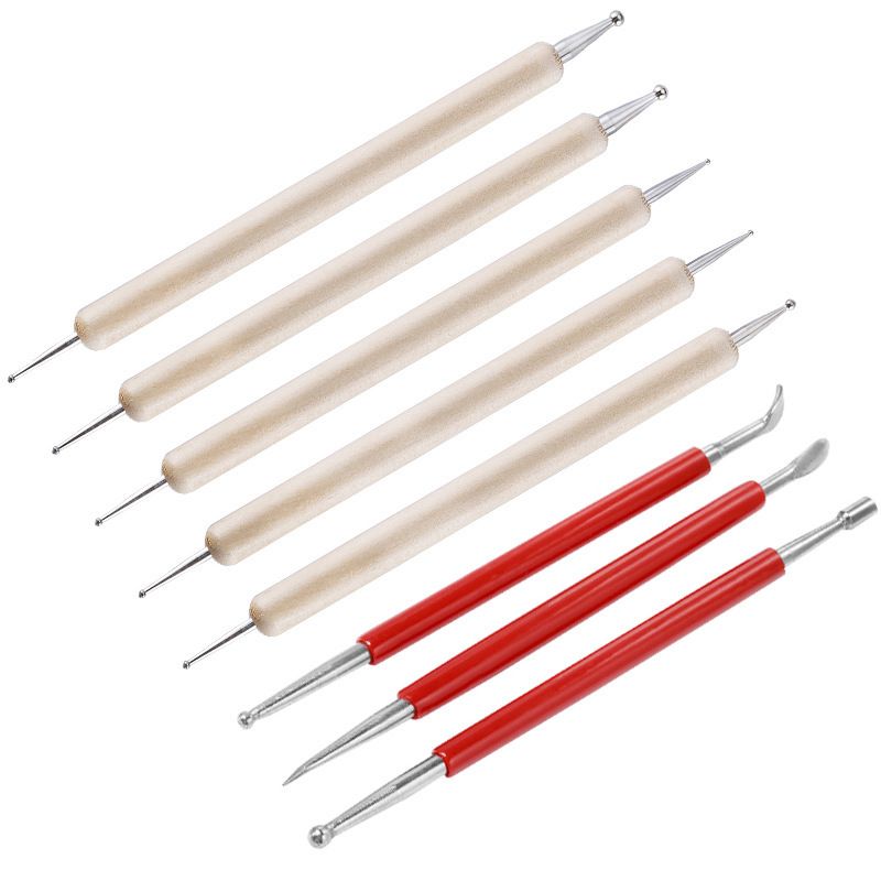 8Pcs/Set Pointing Drilling Pen Indentation Pen Wooden Red Stick Leather Sculpting Press Eraser Shaper Clay Sculpting Tools_voghion.com