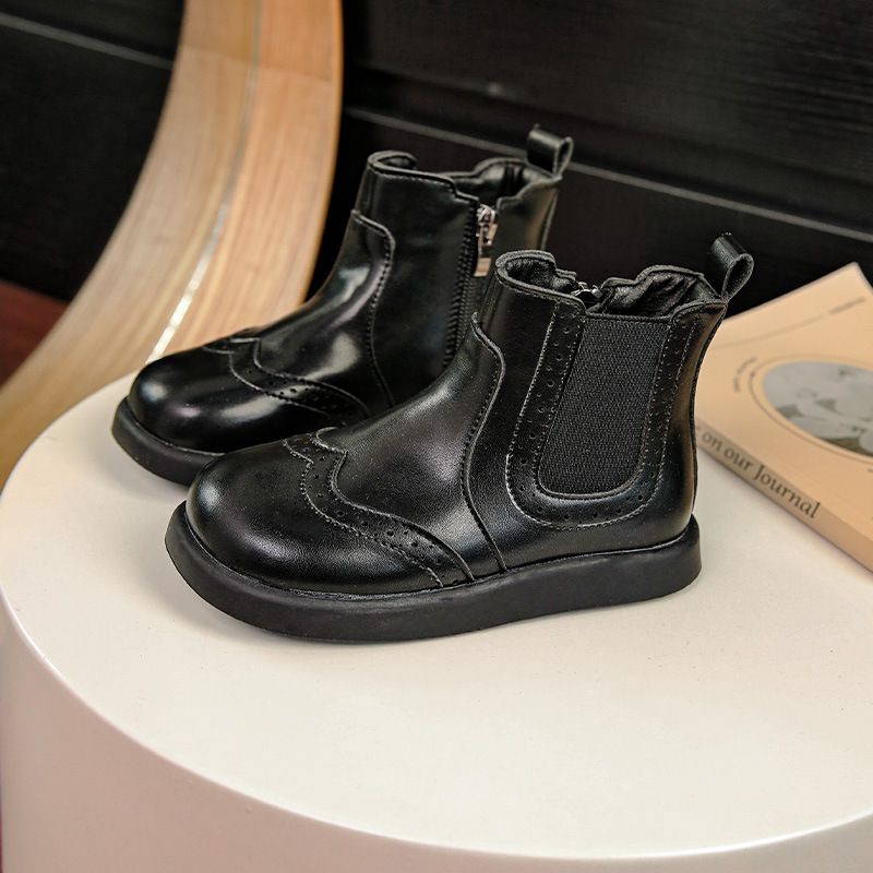 Girls' Leather 2025 Autumn Winter New Korean Style Fashionable Princess Martin For Little Girls Versatile Short Boots_voghion.com