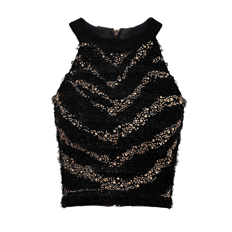 Women's woolen fashion hot diamond cardigan jacket coat sleeveless vest temperament hip skirt suit_voghion.com