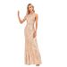 Damenbekleidung Damen Ärmelloses Rundhals-Luxus-Partykleid in Roségold, Meerjungfrau, glänzend, lang, Übergröße, Abendkleid_voghion.com