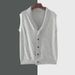 Pure wool knitted cardigan autumn winter new item solid color plus size vest with shoulder and V-neck men's casual_voghion.com