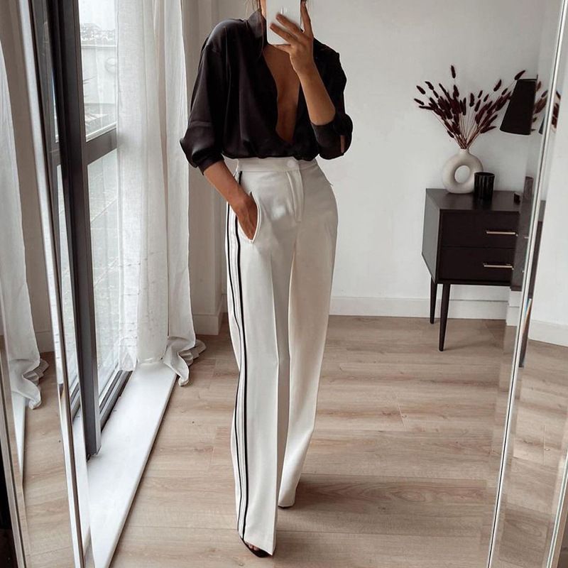 ​​Women’s Solid Color Straight Leg Pants – Classic & Comfortable Casual Trousers (White/Black/Red/Brown, S-XL)​​_voghion.com