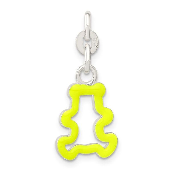 Sterling Silver Neon Yellow Enameled Teddy Bear Outline Charm_voghion.com