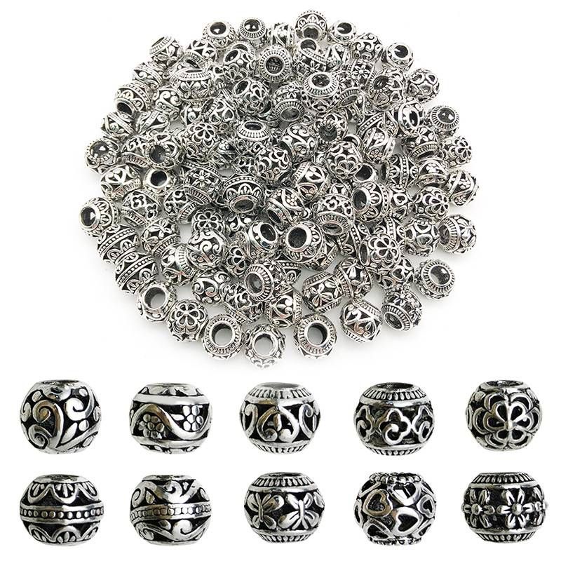 20 pieces of 9mm alloy hollow round large hole beads retro separated beads handmade beaded bracelet necklace material accessories_voghion.com